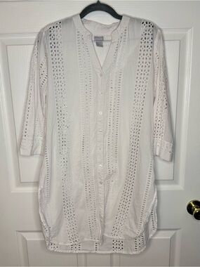 Chico's White Eyelet Button-Front Tunic Beach Pool Swim Coverup Size 1
